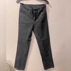 Grey low raiser, flagged leg pants